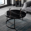 Salontafel Set van 2 - Marmer Look - Ø80 / Ø 80 / Ø 45 cm Black - Bijzettafel - Tafel Rond - Marmerlook MDF