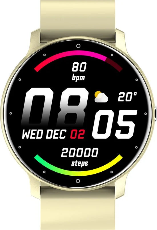 Fit 5 - Smartwatch dames - Smartwatch Heren - Stappenteller - Full Screen - Fitness Tracker - Activity Tracker - Smartwatch Android & IOS - crème