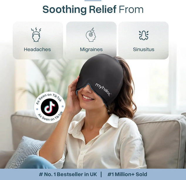 Migraine & Headache Relief Cap, Hot & Cold Therapy, Sinus Relief | Reusable, Stays Cold or Hot Longer, Wearable Wrap Design, Form-Fitting, Sinus Pressure Comfort, Freezer Safe