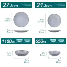 KARST 16-delige geëmbosseerde steengoed serviesset met diner-/dessertbord/suppeschaal/mok voor 4 personen