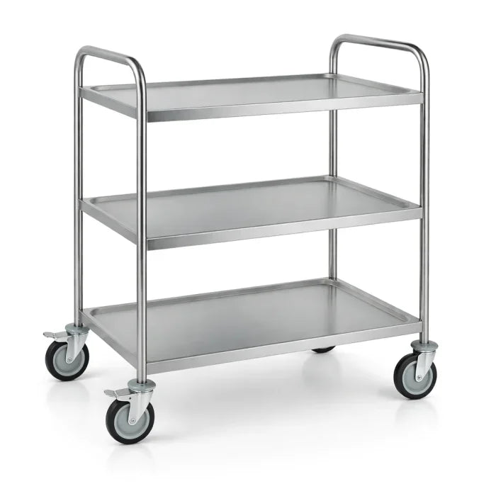 RVS Serveerwagen - 3-niveaus - Gelast extra stevig