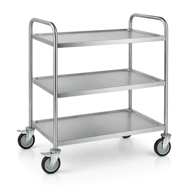 RVS Serveerwagen - 3-niveaus - Gelast extra stevig