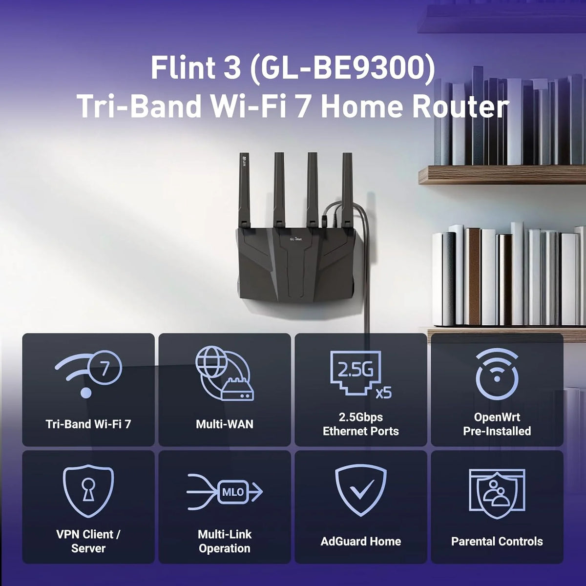 GL-BE9300 Flint 3 Tri-Band Wi-Fi 7 Router 5 x 2,5G VPN-Router