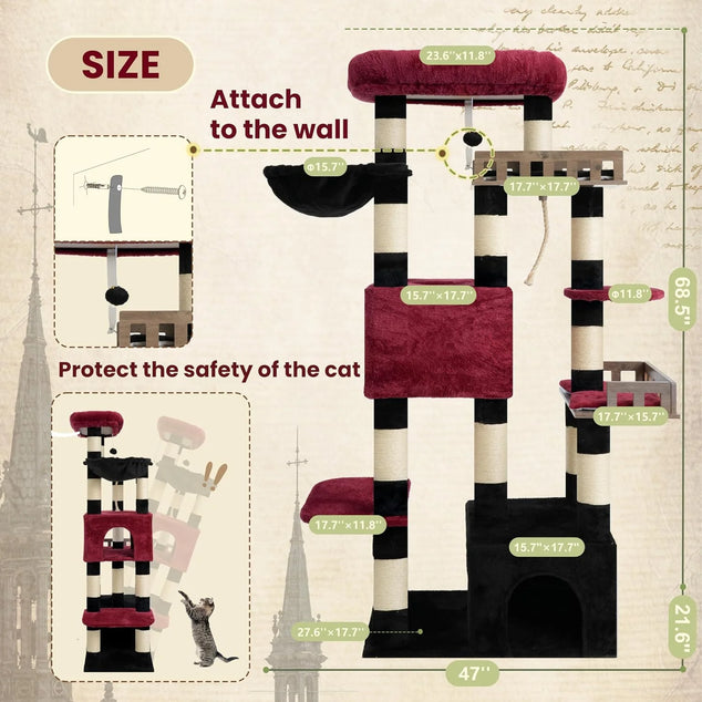 Kattenverblijf, Maine Coon Cat Tree, Heavy Duty Cat Tower for 20 lbs+, GCT033BR