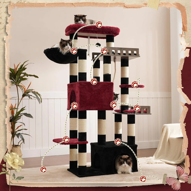 Kattenverblijf, Maine Coon Cat Tree, Heavy Duty Cat Tower for 20 lbs+, GCT033BR