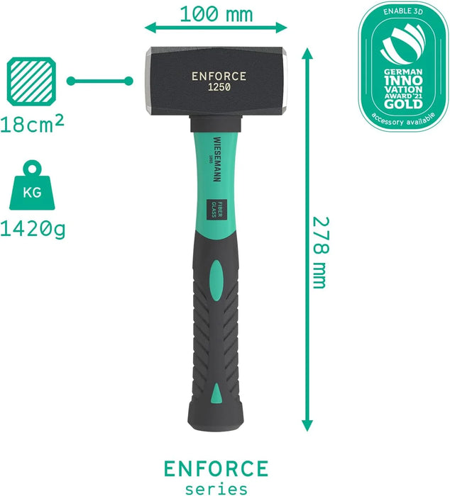 Hamer 1250 g met 2K glasvezel handvat uit de Enforce-serie - Hamerkop gesmeed en inductief gehard I 80546