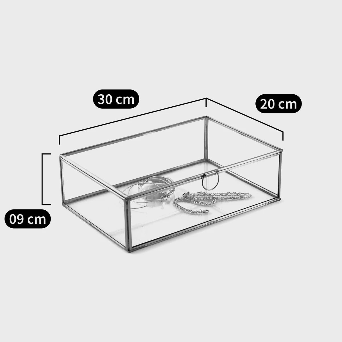 Glazen doos  l30 x h9 x d20 Brons  Koper