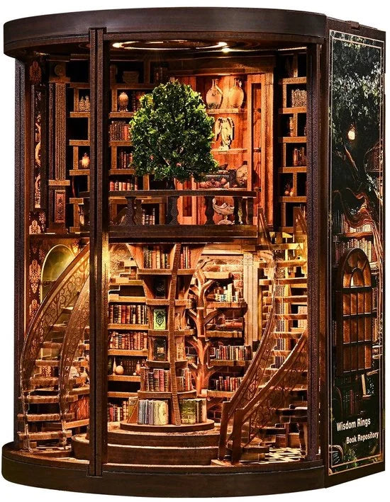 Miniatuur bouwpakket Wisdom Rings Library - 3D Puzzel met Handleiding - DIY - Miniatuur Modelbouw Hout Kinderen en Volwassenen - Houten bouwpakket