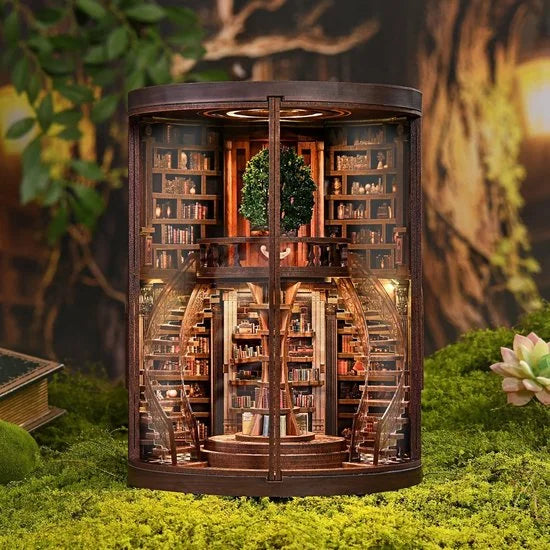 Miniatuur bouwpakket Wisdom Rings Library - 3D Puzzel met Handleiding - DIY - Miniatuur Modelbouw Hout Kinderen en Volwassenen - Houten bouwpakket