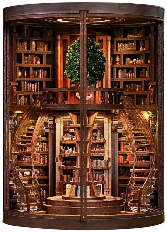 Miniatuur bouwpakket Wisdom Rings Library - 3D Puzzel met Handleiding - DIY - Miniatuur Modelbouw Hout Kinderen en Volwassenen - Houten bouwpakket