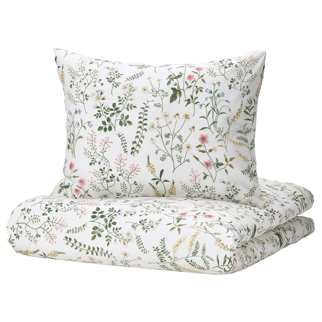 TIMJANSMOTT Duvet cover and 2 pillowcases, white/flower pattern, 240x220/60x70 cm