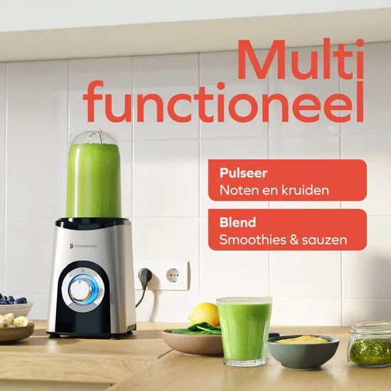 Smoothie Blender - 2-in-1 - Blender to Go - 4 Bekers - Smoothie Maker To Go - Mini Blender - Zilver