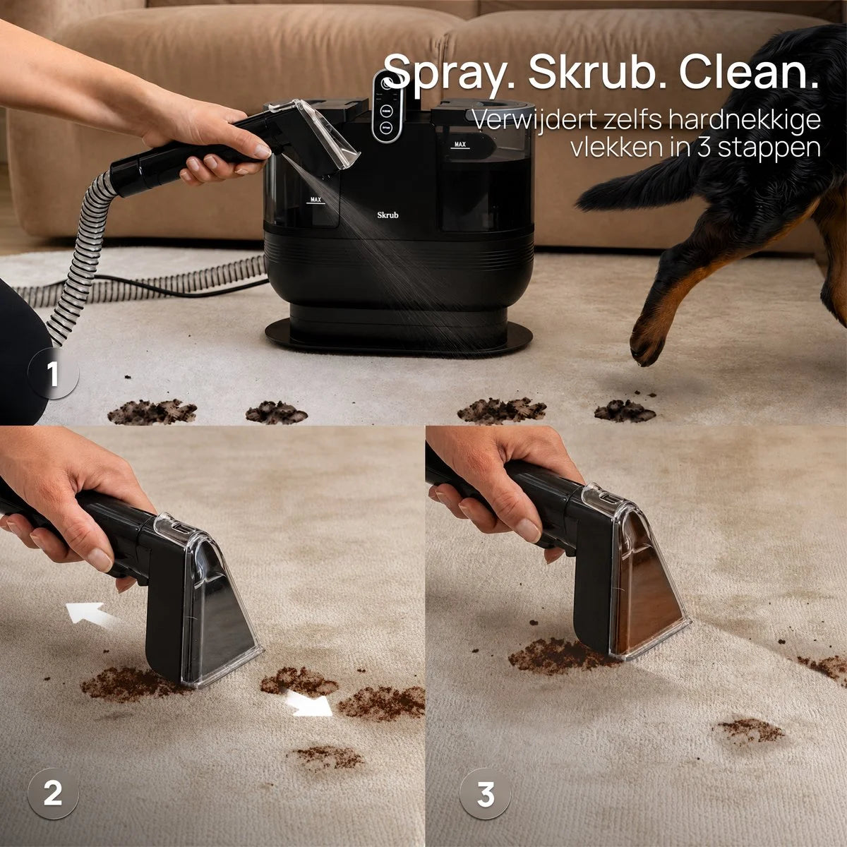 Skrub Tapijtreiniger 1300W – Verwarmbaar tot 60°C – Compacte Vlekkenreiniger – Bank reiniger – Meubel- & Zetelreiniger