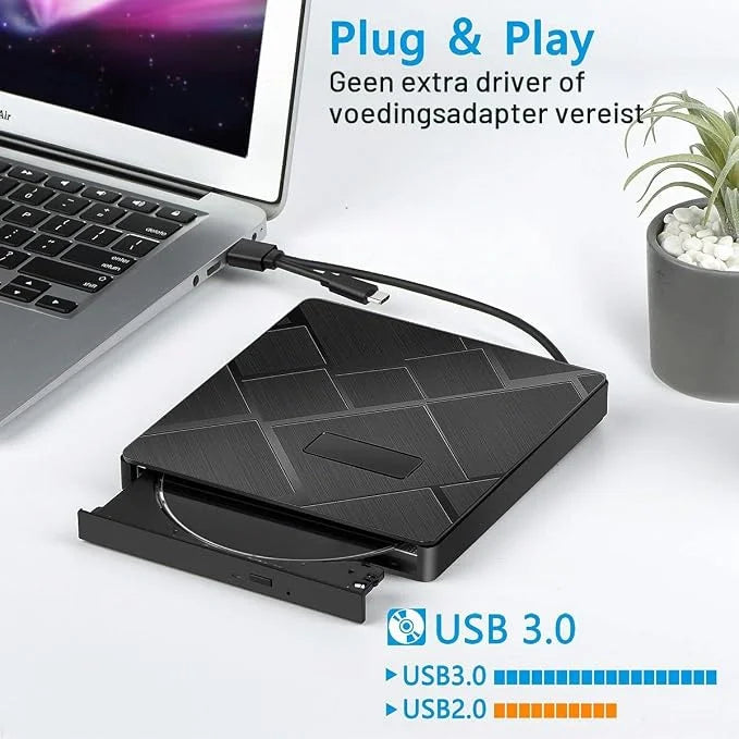 BEVA External DVD CD Drive, USB 3.0 & Type C CD/Dvd +/- RW burner with SD/TF Card Reader Portable Disk Player Rewriter for laptop, desktop Mac.