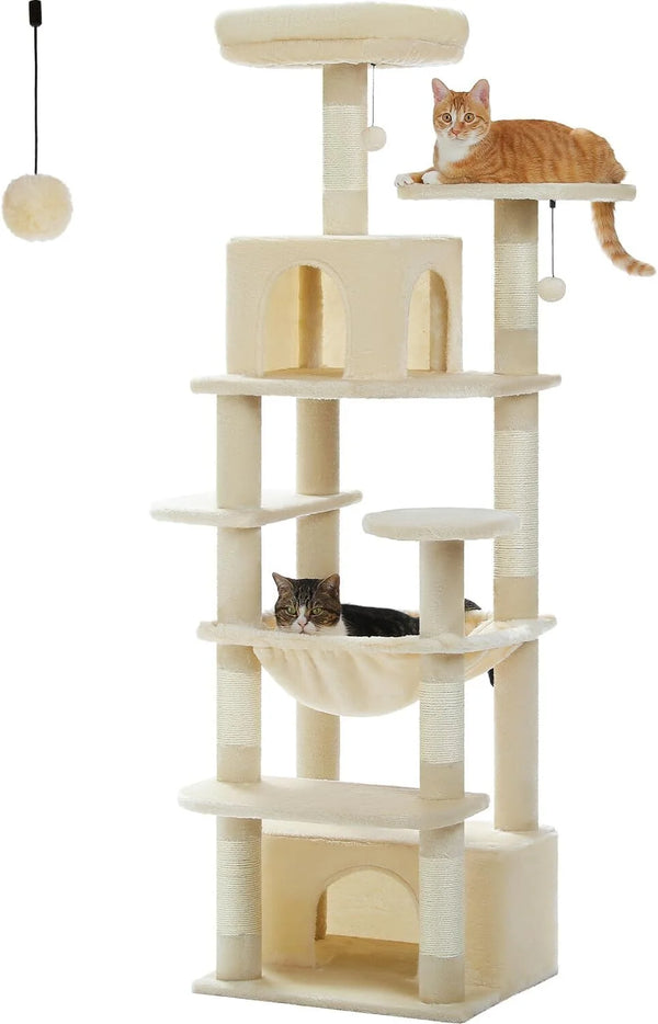 PAWZ Road 164 cm krabpaal voor katten - beige kattentoren met hangmat