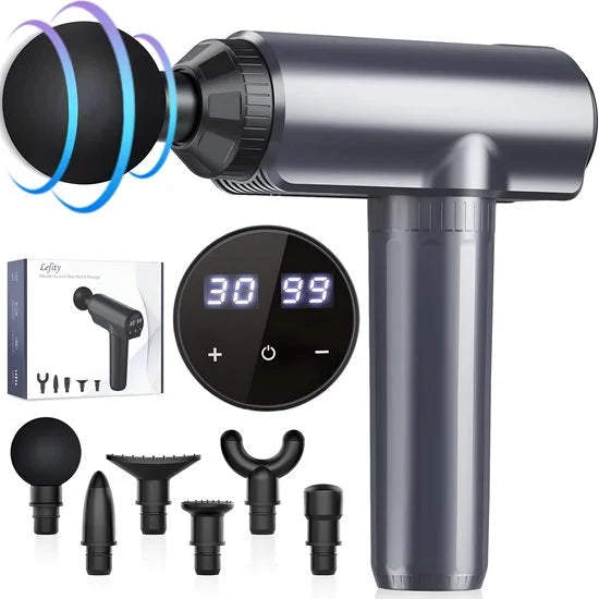 Lefity Massage Gun - Krachtig en Draadloos - Sport en Relax Massage - Fitness - 30 Standen en 6 Opzetstukken - Professioneel Massage Pistool