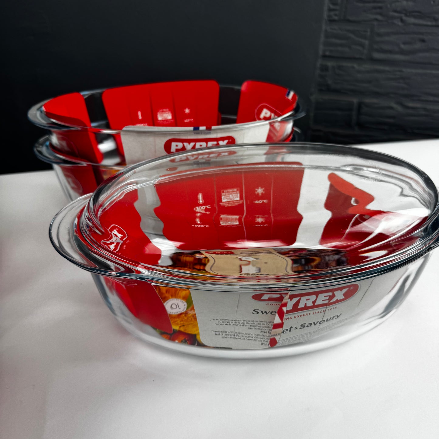 Partij - Pyrex ovenschalen 28x20cm 2,5l & 33x20 4,1 liter + deksel