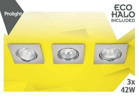 A1G1.1 - 0 - Prolight halogeen inbouwspot - vierkant - staal - GU10 - 40W - set a 3 stuks