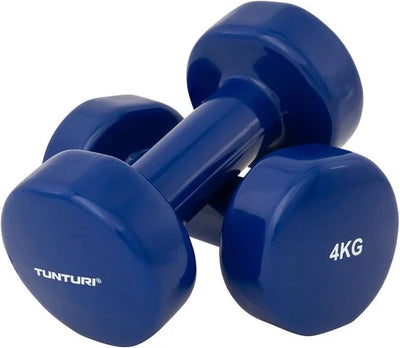 Tunturi Dumbell set - 2 x 4,0 kg - Vinyl - Blauw - Incl. gratis fitness app