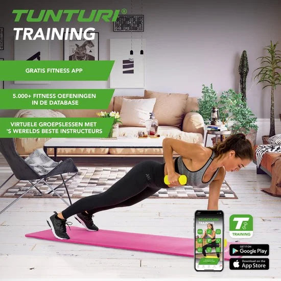 Tunturi Dumbell set - 2 x 4,0 kg - Vinyl - Blauw - Incl. gratis fitness app