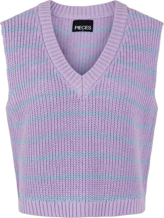 Pieces Trui Pcoliviana V-neck Knit Vest Bc 17122051 Lavendula/kentucky Blue Dames Maat - L