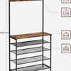 kapstok, kledingrek, kapstok met 5 dubbele haken, schoenenrek met 5 niveaus, een plank bovenop, voor flats, slaapkamers, gangen, industrieel ontwerp,