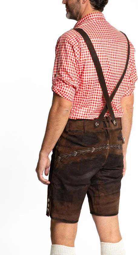 Tannhauser Lederhosen Starnberg Kort 100% Echt Leder Oktoberfest Heren Lederhosen Man  - Donkerbruin- Leer- M