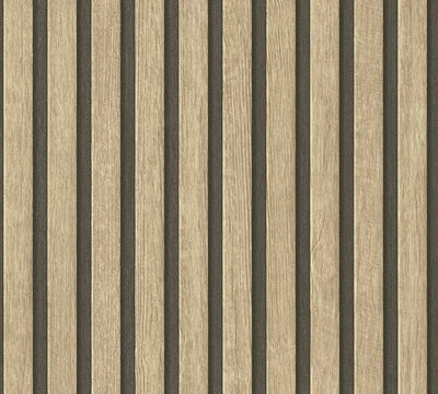 LATTENWAND BEHANG | 3D Effect - zwart bruin - A.S. Création PintWalls II