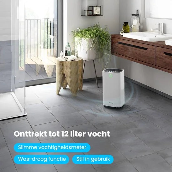 Auronic Luchtontvochtiger - Ontvochtigt 12L Per Dag - Was-droog Functie - Voorkomt Schimmel - Wit