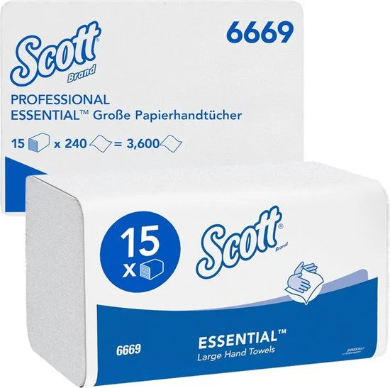 Handdoek scott 6669 ess. i-vouw 1-lgs 20x32cm wit | Doos a 15 pak