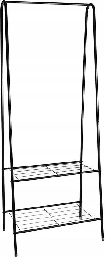 Kledingrek - Schoenenrek - Met twee planken - Voor kleding - Kleding ophangen - Zwart - Metaal