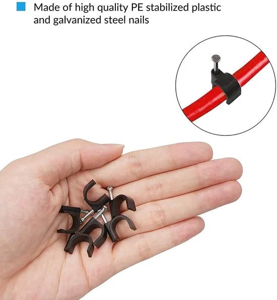 Kabelclip - Spijkerclip - Kabelklem - Kabelhouder - 5 mm - 100 stuks - Zwart - Allteq