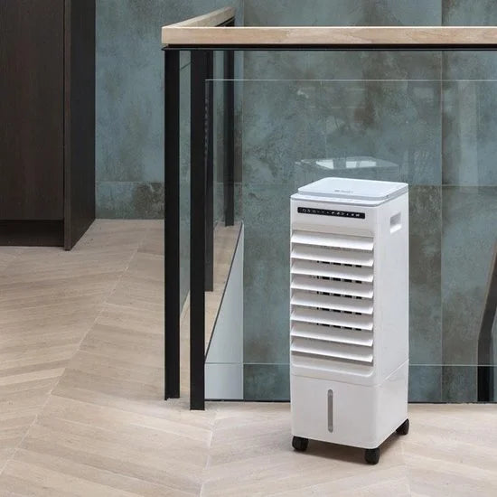 Dutch Originals Aircooler op Wielen - Luchtcooler 6 Liter - Mobiele Aircooler met 3 Snelheden - Met Ingebouwde Timer en Zelfdraaiende Functie - 65 W