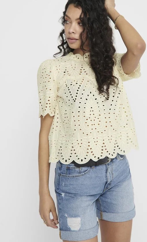 Only Nyla Life SS Anglaise Top WVN Eggnog BEIGE S
