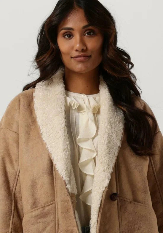 Scotch & Soda Faux Shearling Jacket With Shawl Collar Jassen - Camel