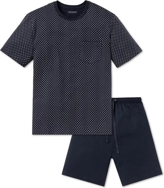 Schiesser heren shortama - blauw gestipt -  Maat: 5XL