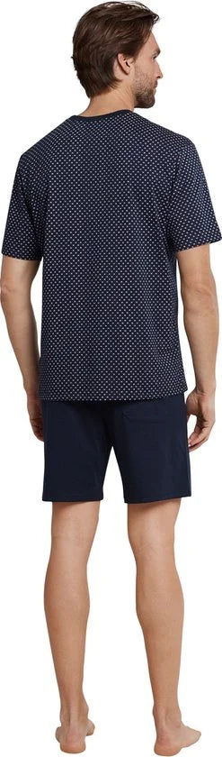 Schiesser heren shortama - blauw gestipt -  Maat: 5XL