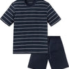 Schiesser heren shortama - blauw gestreept -  Maat XXXXXL