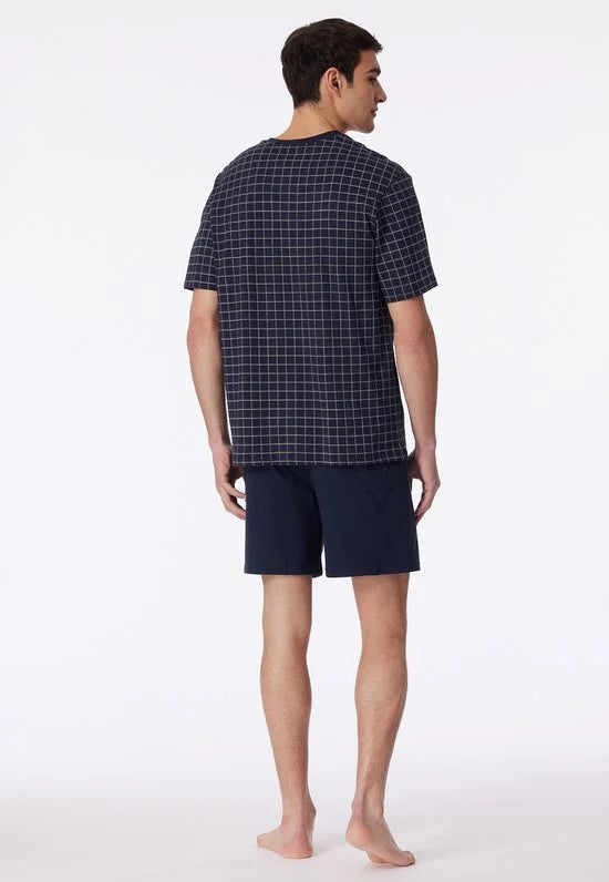 Schiesser heren shortama - blauw geruit -  Maat 6XL