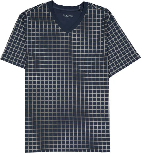 Schiesser heren shortama - blauw geruit -  Maat 6XL
