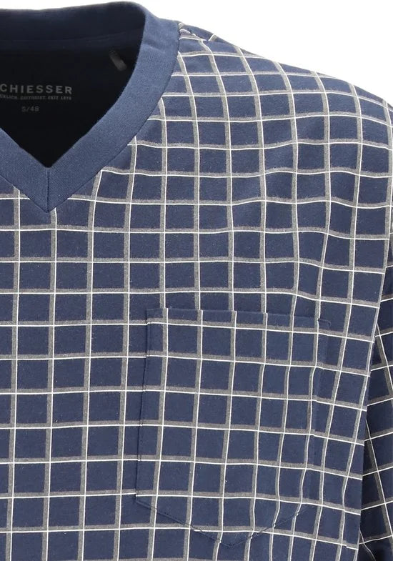 Schiesser heren shortama - blauw geruit -  Maat 6XL