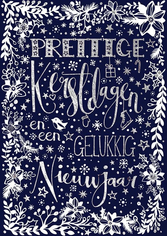 Kaarten - Kerst - Hangpak - Prettige kerstdagen & een gelukkig nieuwjaar - Blauw - 10st. - HPK.1009