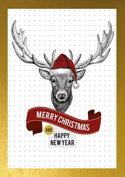 Kaarten - Kerst - Hangpak - Rendier - Merry christmas and happy new year - 10st. - HPK.1032