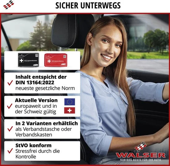 Walser Eerstehulpkoffer auto rood volgens DIN 13164:2022, eerstehulpkoffer auto, eerstehulptas