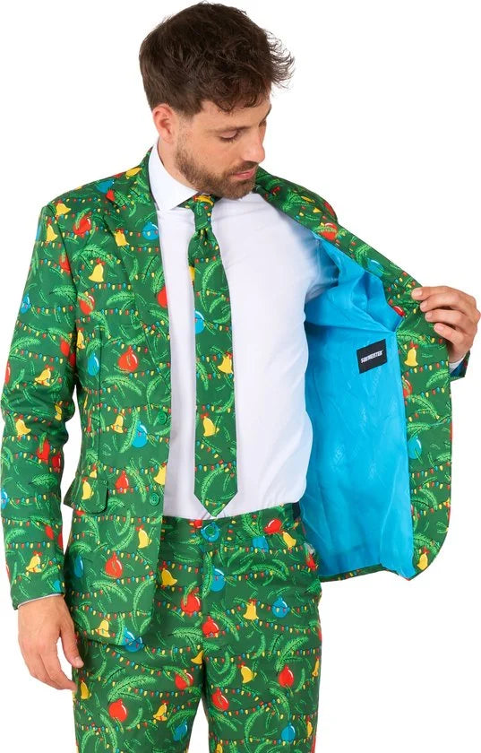 Suitmeister Christmas Green met lichtjes - Mannen Kerst Kostuum - Kerstpak - Kerst - Groen - Maat M