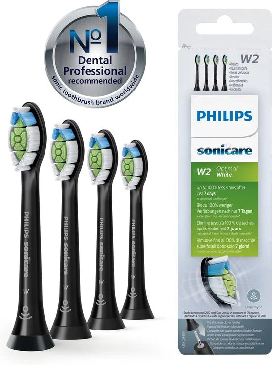 Philips Sonicare W2 Optimal White - Opzetborstels - 4 stuks - Zwart - HX6064/11