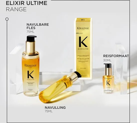 Elixir Ultime L'Huile Originale Navulbaar - Voedende Multifunctionele Haarolie - Hittebeschermende Leave-in Behandeling - Met Camelia & Arg