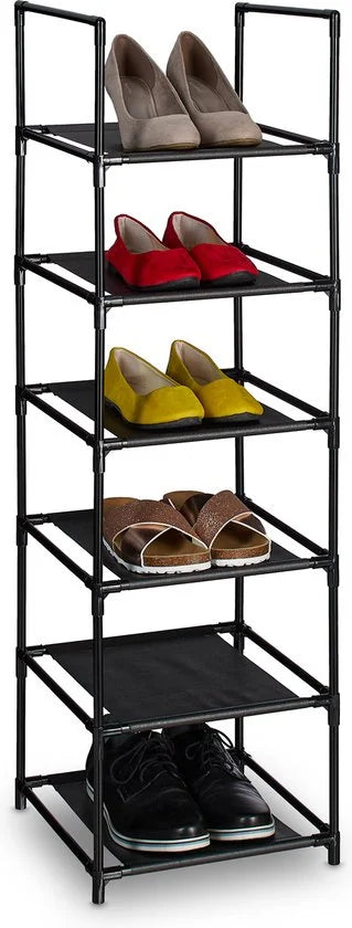 schoenenrek - 6 etages - 106 x 33 x 33 cm - smal - steeksysteem - zwart-grijs