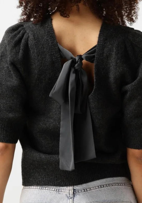 Neo Noir Martha Bow Knit Tee Tops & T-shirts Dames - Shirt - Antraciet - Maat 36