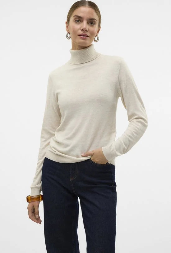Vero Moda Trui Vmiris Ls Rollneck Pullover Ga Noos 10320450 Birch/w Melange Dames Maat - S